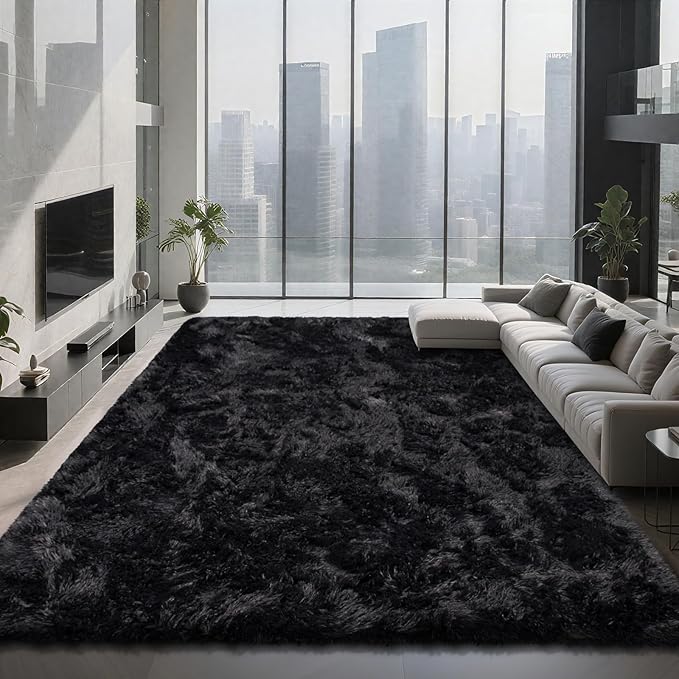 Shag Area Rugs for Bedroom Living Room,4X6 Ultra Soft Fluffy Area Rugs for Dorm, Indoor Carpet Nursery Rugs for Kids Room Home Decor,Black