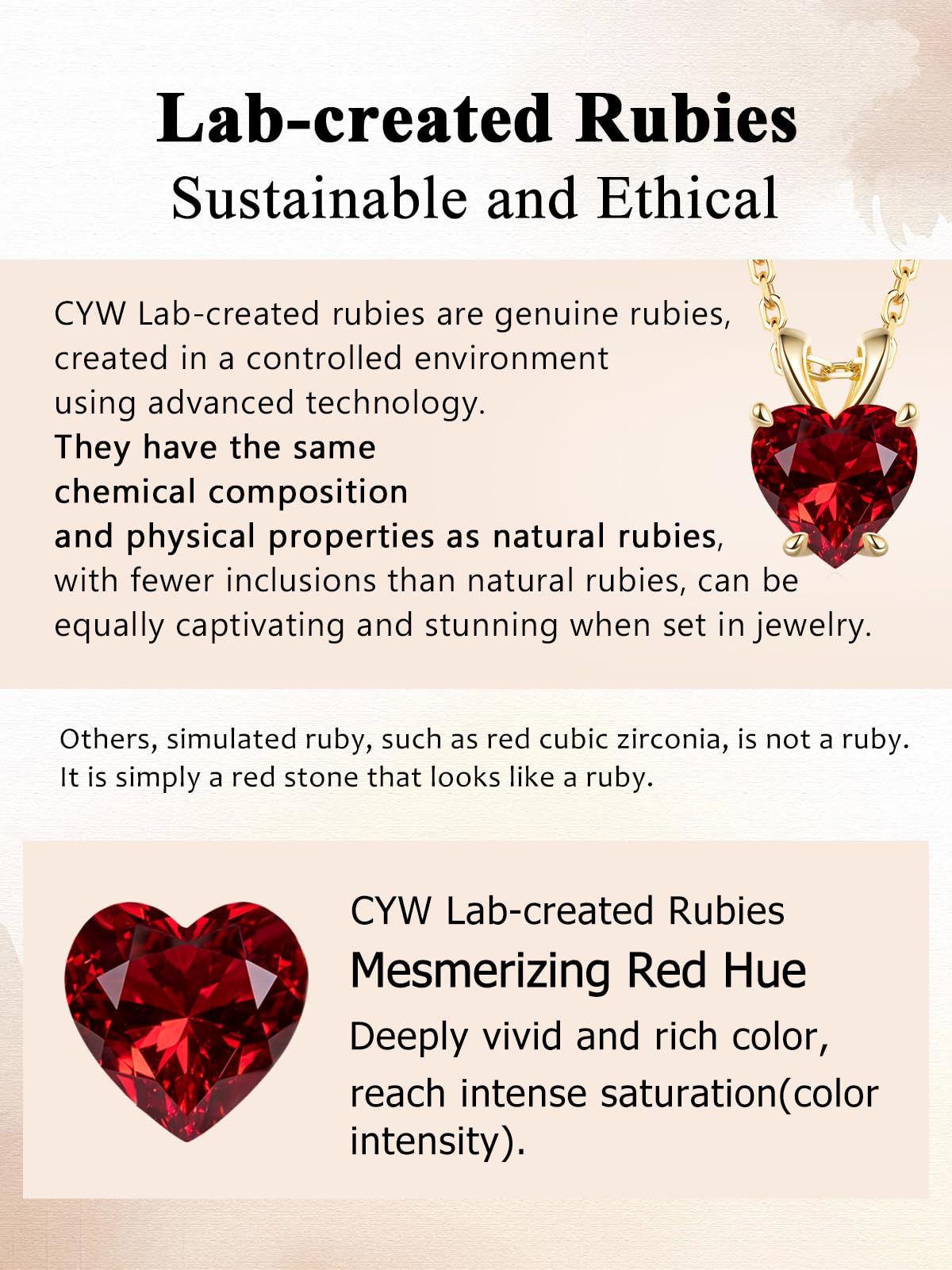 CYW 1 Carat Red Ruby Small Gold Heart Necklace for Women 925 Sterling Silver Solitaire Pendant Necklace