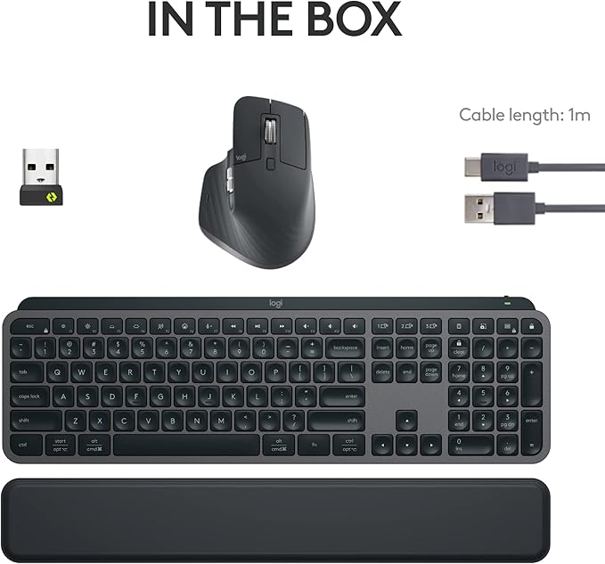 Logitech MX Keys S Combo - Performance Wireless Keyboard and Mouse with Palm Rest, Customizable Illumination, Fast Scrolling, Bluetooth, USB C, for Windows, Linux, Chrome, Mac