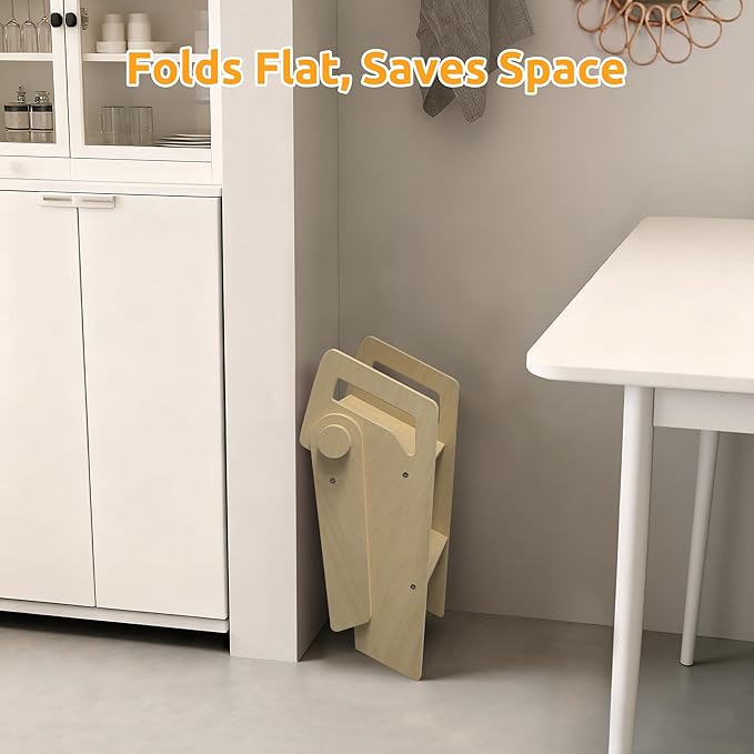 Wooden 2 Step Stool for Kids Bathroom Foldable 2-Step for Toilet Potty Training, Child Stepping Stool for Kitchen Nursery Bedroom
