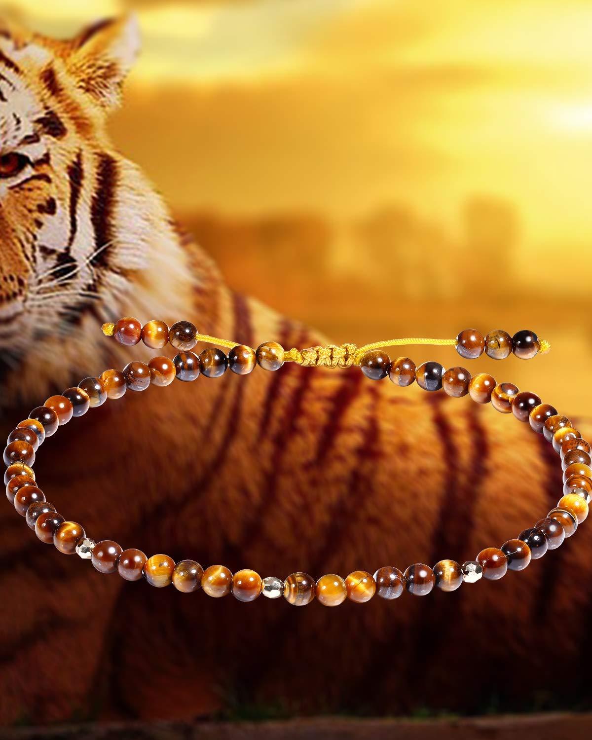 Jewever Tiger Eye Anklet Bracelet for Women crystals and healing stones Beach Foot Beaded Adjustable(8.5-10 Inches)