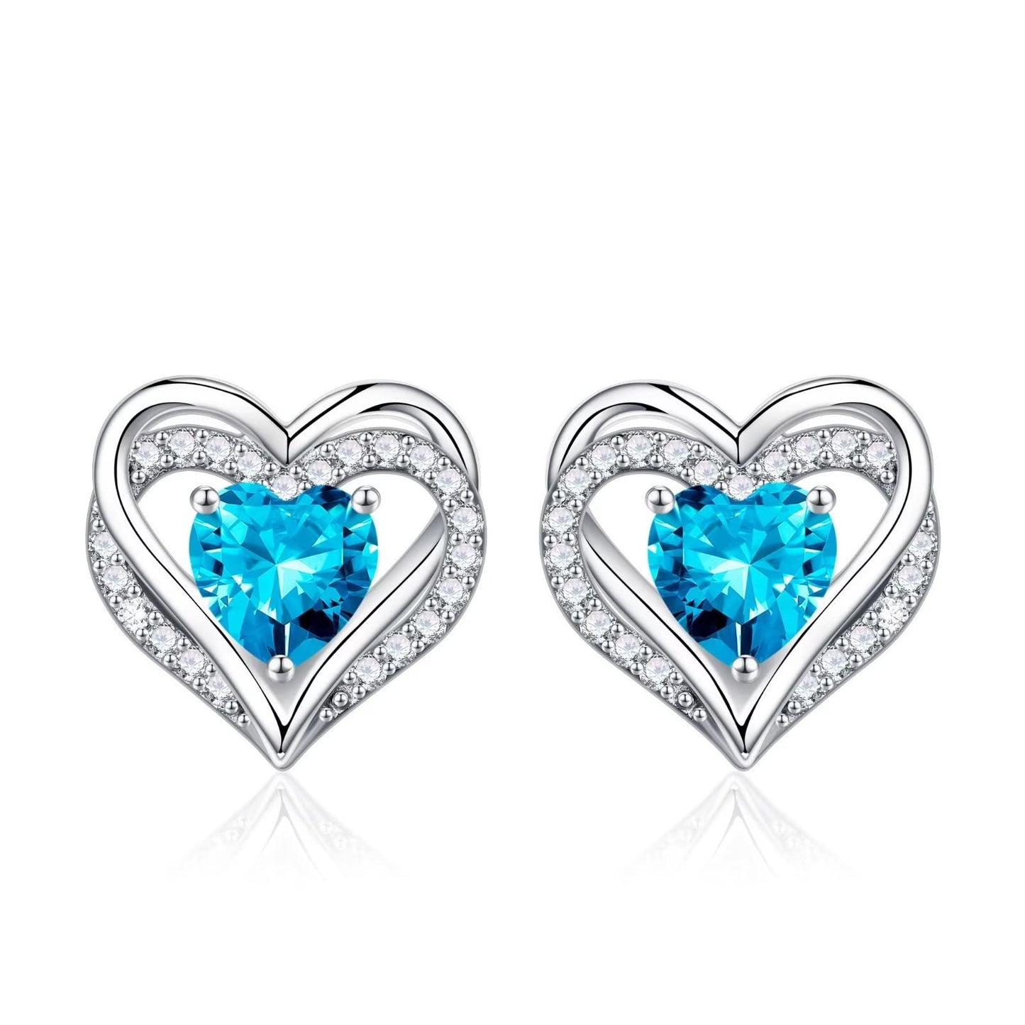 Iefil Earrings for Women, 925 Sterling Silver November Birthstone Blue Topaz Heart Stud Earrings for Women