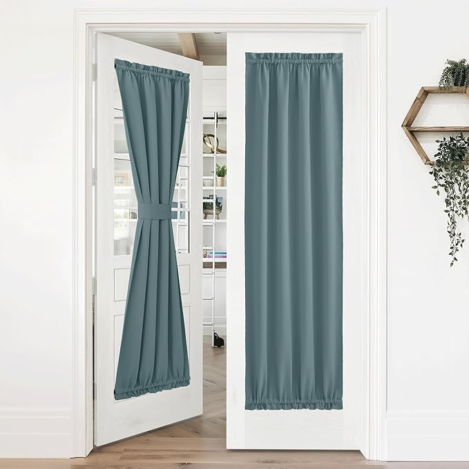 NICETOWN French Door Curtains Rod Pocket Thermal Blackout Curtain Glass Window, Kitchen and Patio Doors for Privacy, 36 X 72 Inches Long, 1 Panel with Tieback, Greyish Blue