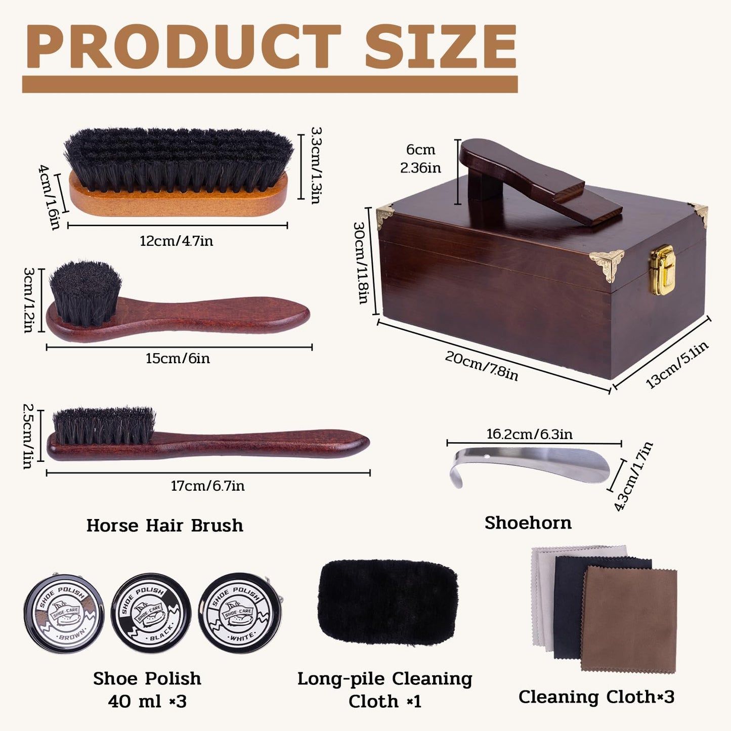 DigNew 10 Pcs Deluxe Shoe Shine Box Set & Shoe Care Polish Kit with Foot Rest, Wooden Care Tools Storage Box Perfect for Multi- Leather Shoes