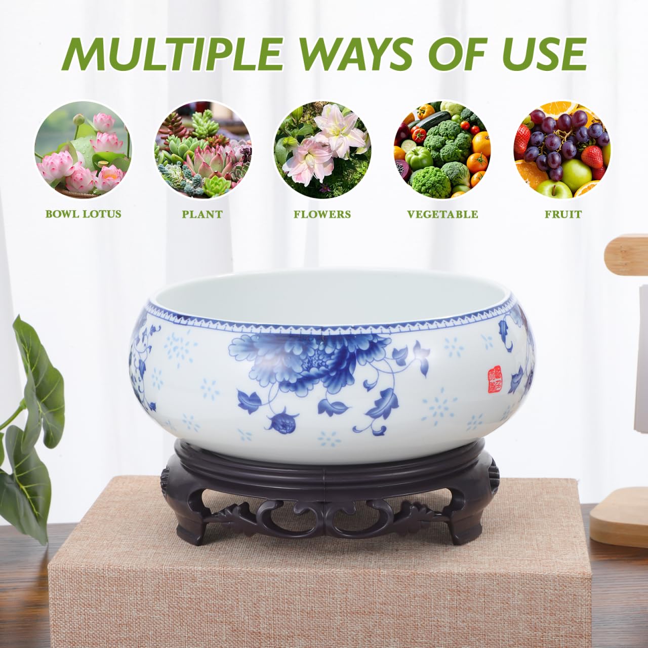 Toddmomy Ceramic Bonsai Planter Pot with Water Storage Base Non-Hole Hydroponic Container for Daffodils Succulents Indoor Outdoor 7.08X6.29X4.13In