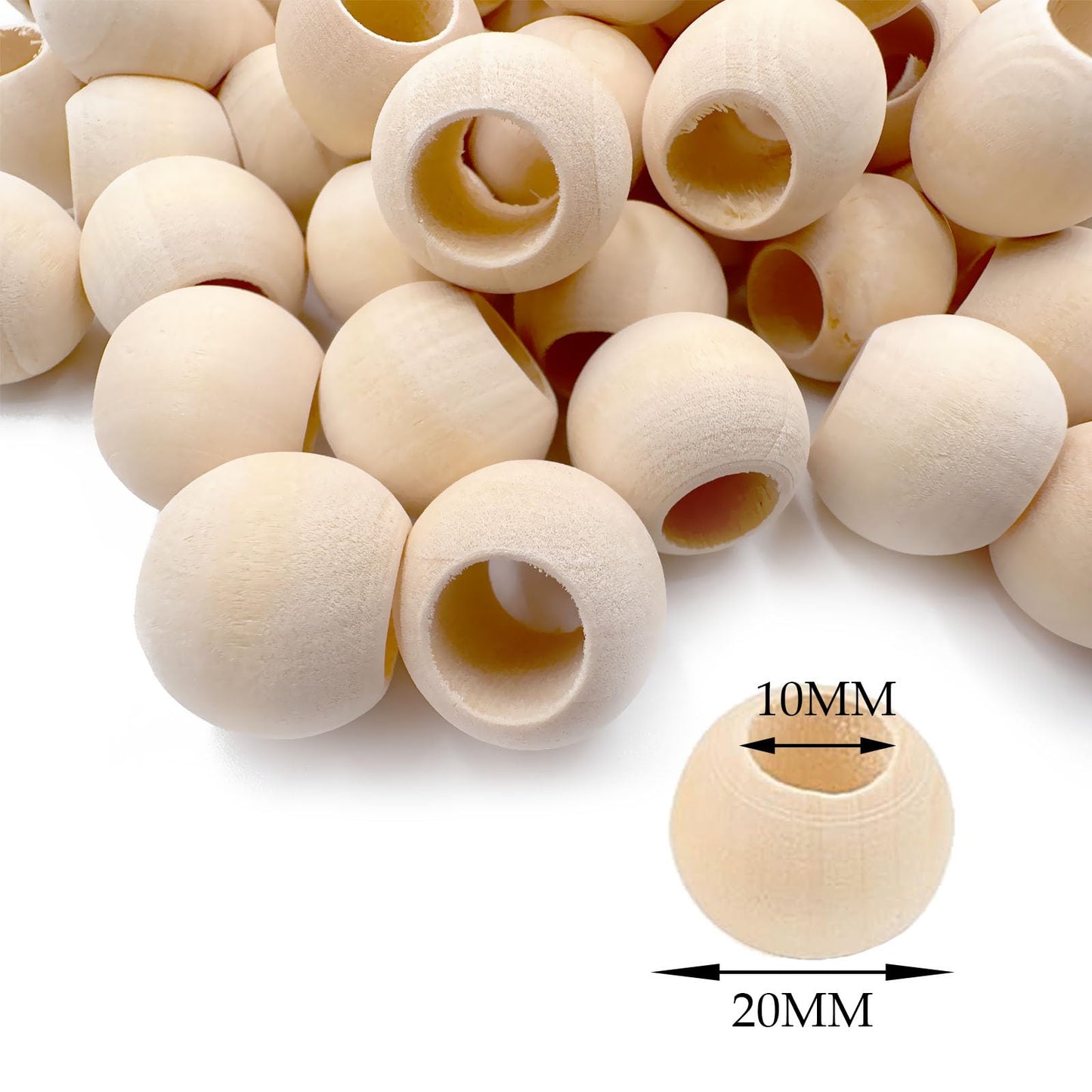 150PCS 20mm Unfinished Wood Beads for Crafts, 10mm Large Hole Natural Wooden Beads for Macrame Garland Décor