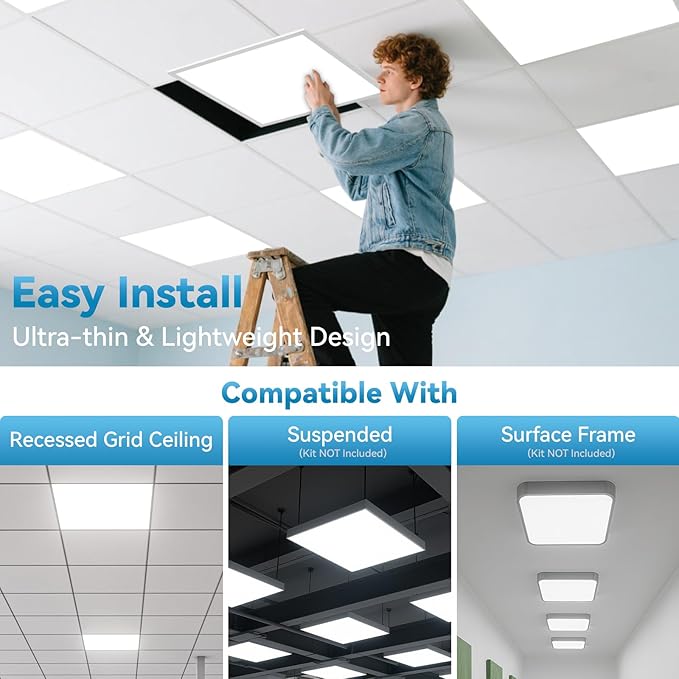 Msbfi 2x2 LED Flat Panel Light - 48 Pack Drop Office Ceiling Light 30-35-40W Adjustable, 130LM/W 3500K/4000K/5000K Selectable, 0-10V Dimmable, 100-277V for Office Ceiling Lighting Fixture ETL/DLC
