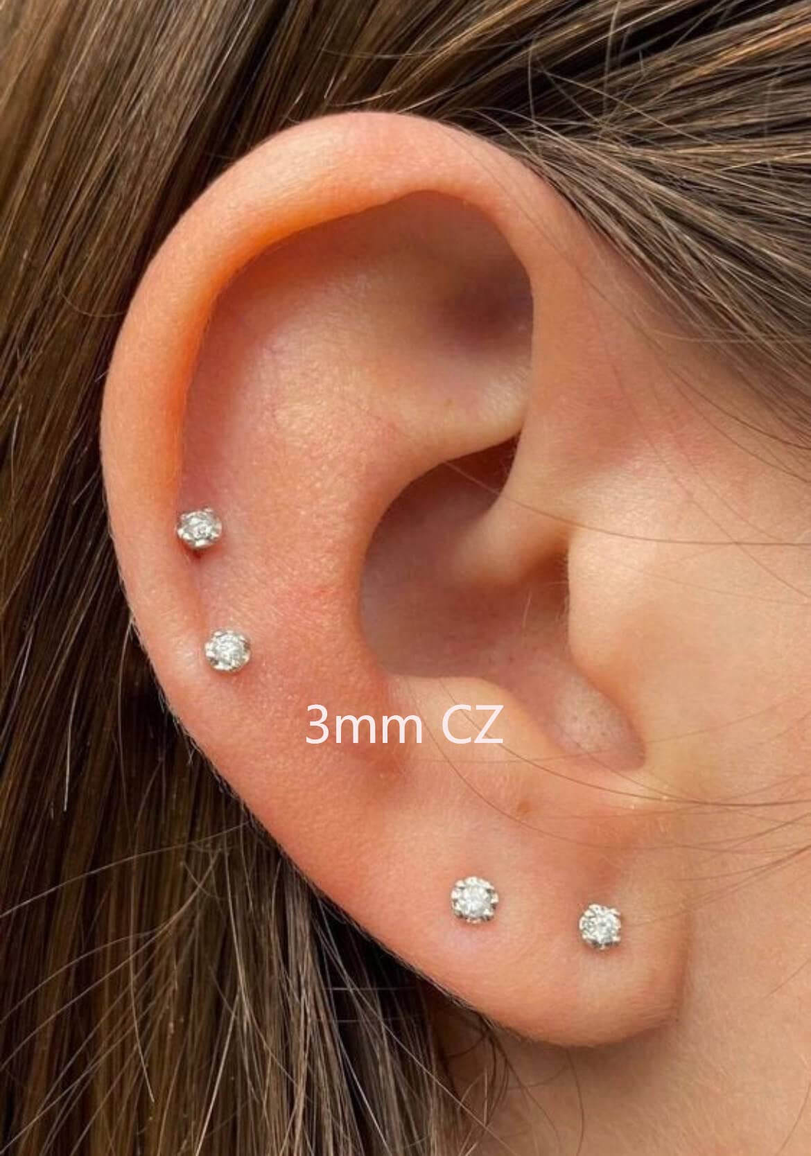 3mm Tiny CZ Screw on Flat Back Stud Earrings,Gold Plated Flat Back Cubic Zirconia Earrings for Helix Cartilage Tragus Earlobe Piercing Jewelry Gift for Women Men(3mm CZ,Gold)