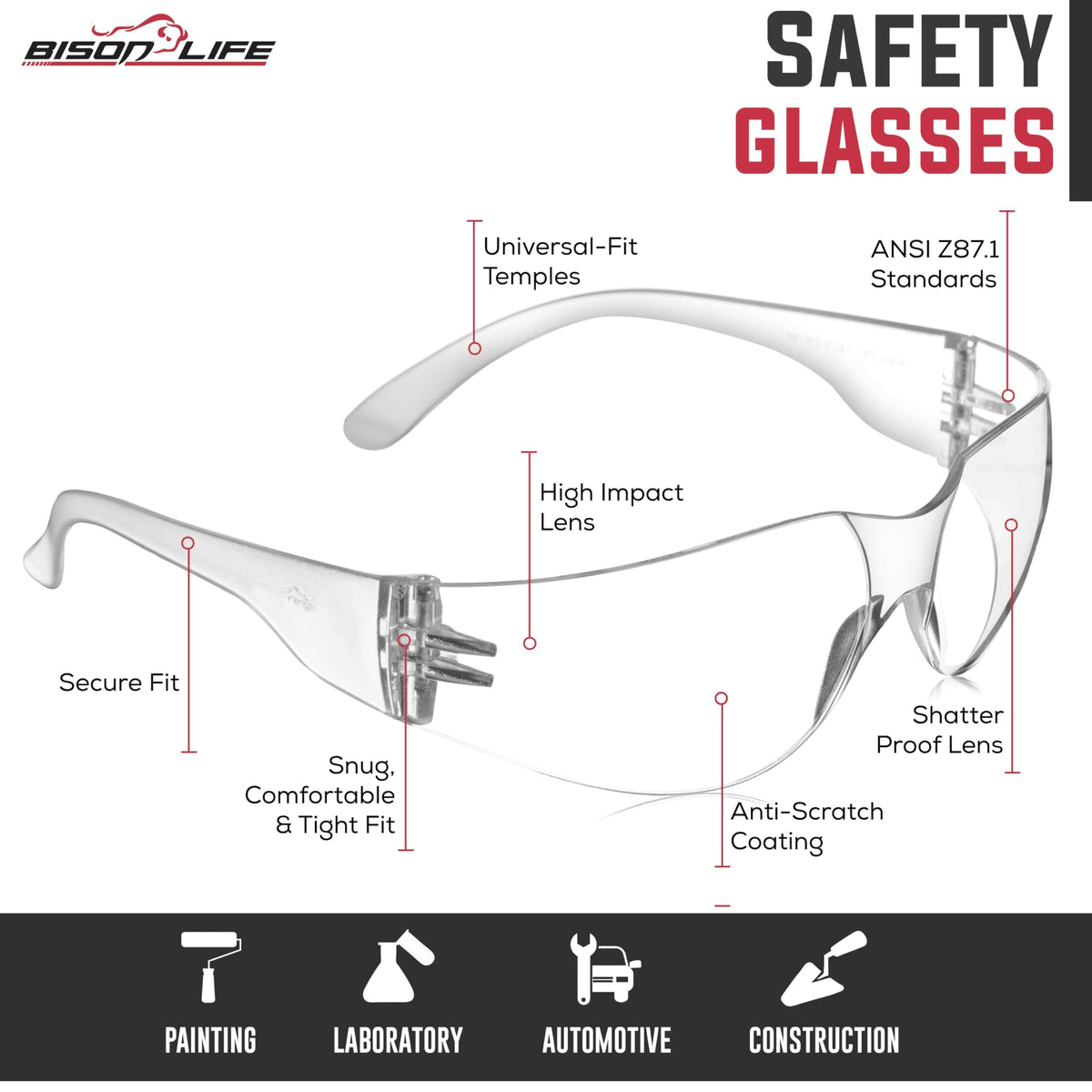 Clear Safety Glasses Bulk 6 Pack (6 Count)