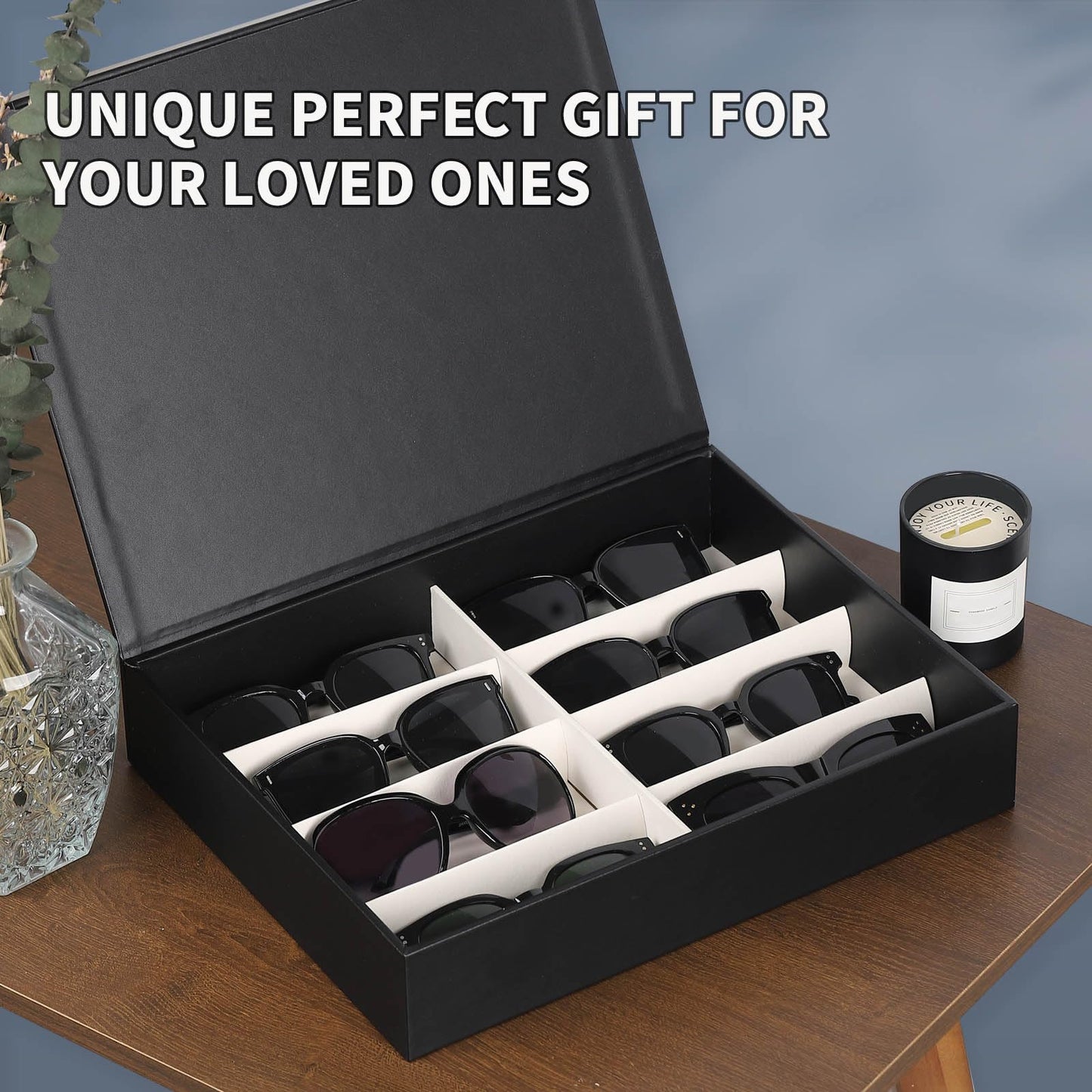 AUTOARK Leather 8 Slot Sunglasses Organizer,Eyeglasses Holder for Men Women,Multiple Glasses Display Case,Black,MKAW051
