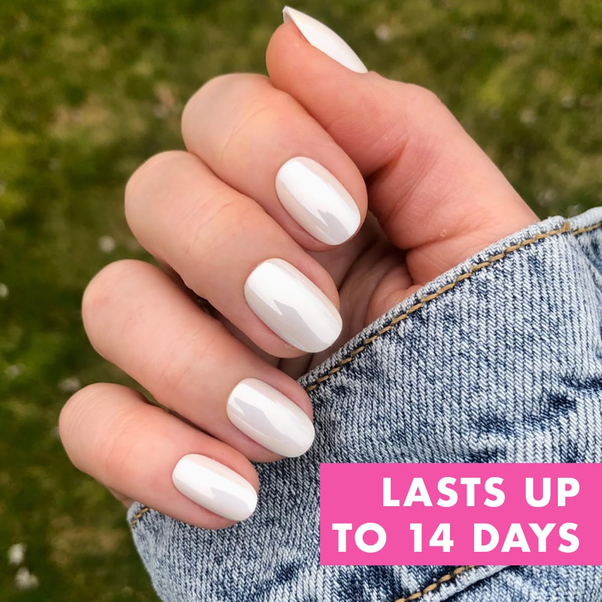 Olive & June Instant Mani Press-On Nails (Glue) | 42 Fake Nails, 21 Sizes | Non-Toxic Long-Lasting Recycled Materials Realistic Look | Salon-Quality at Home | Extra Short, Round | White Chrome