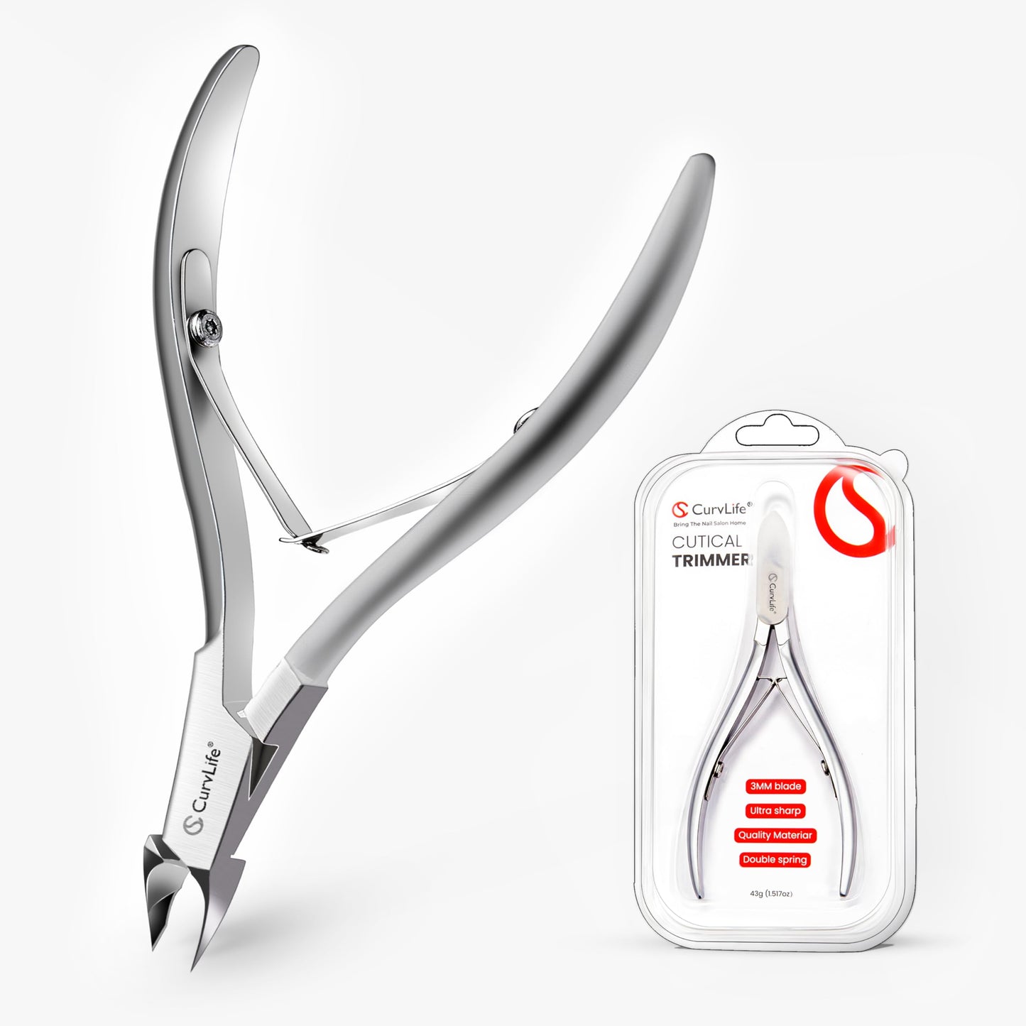CurvLife Cuticle Nipper – 3mm Ultra-Thin Blade, Double-Spring Design, Ultra Sharp & Durable Cuticle Trimmer, Stainless Steel Nail Nipper with Ergonomic Grip Handle for Salon & Home