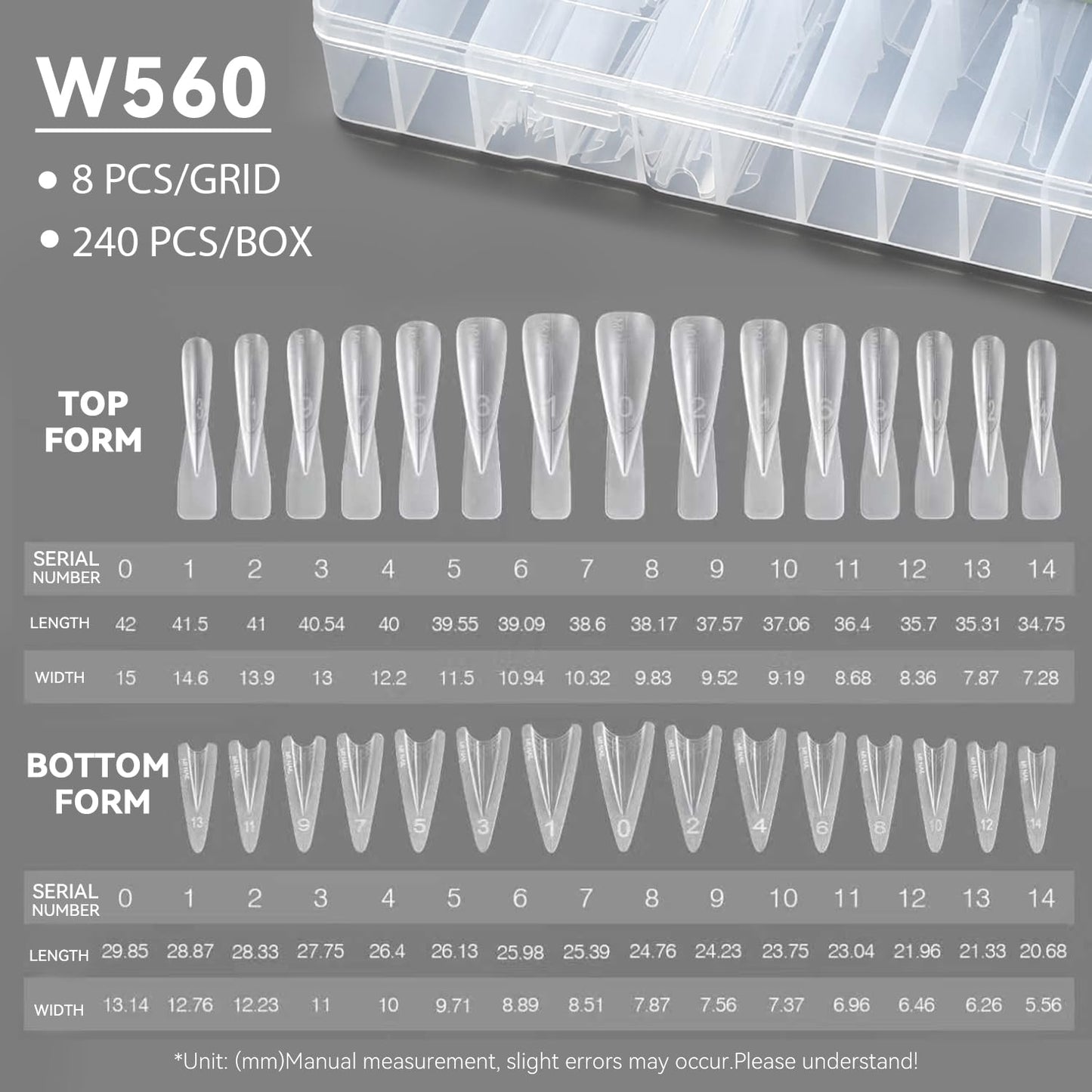 YOKEFELLOW Original Sandwich Dual Nail Forms - 15 Sizes 240Pcs Dual Forms for Builder Gel Quick Nails Extension, Poly Gel Nail Mold For Manicures at Home (W560-Stiletto)