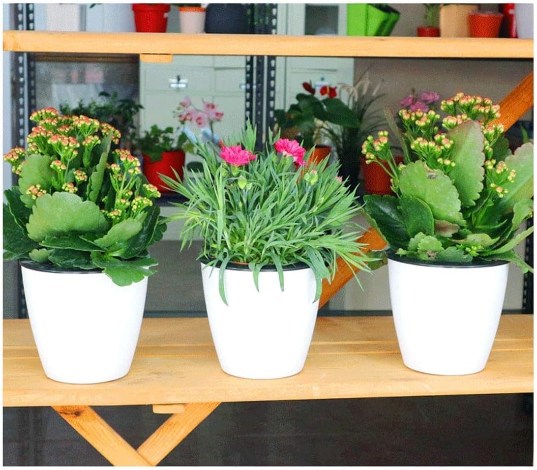 6 Pcs 3.5“ Self Watering Planter White Flower Pot, Flowers Plants, Small Mini Planter Pot, for All Plants, Herbs, African Violets, Succulents