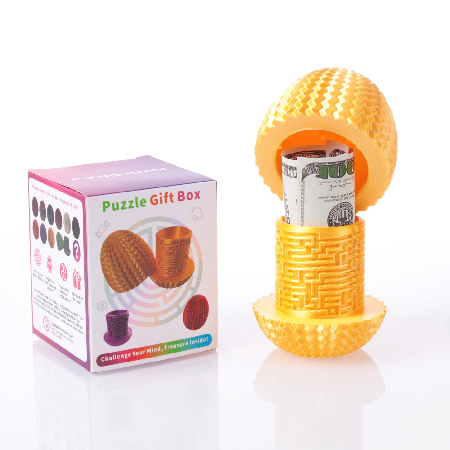 Maze Egg Money Puzzle Box - Hidden Compartment Brain Teaser Toy with 4 Logic Challenges - Portable Travel Sensory Activity for Kids & Adults, Graduation Birthday Gift