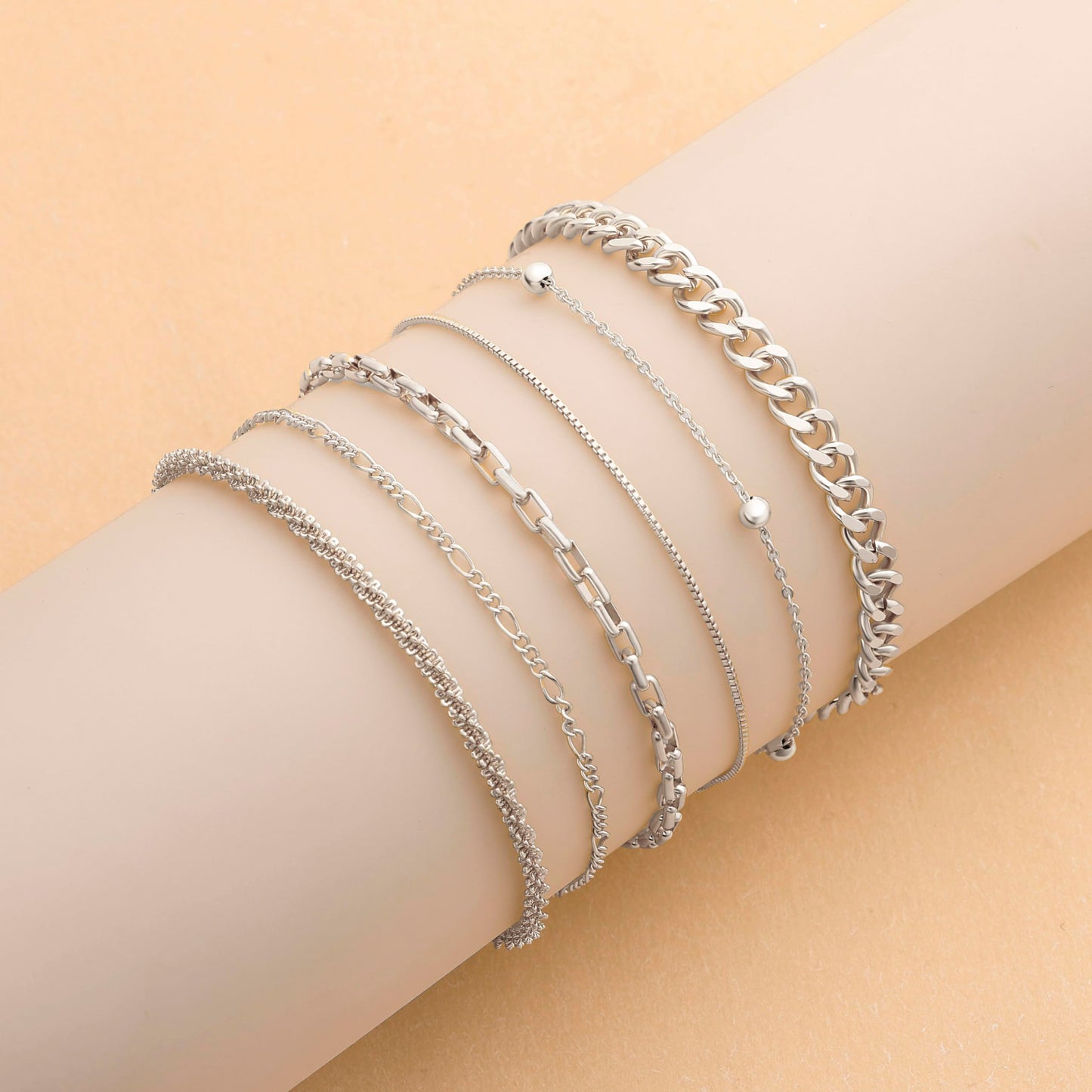 DEARMAY 925 Silver Plated Bracelets for Women Trendy Dainty Silver Plated Jewelry Sets Waterproof Fashion Stackable Box Beaded Figaro Rope Cuban Chain Bracelet Pack Stack Gifts for Womens