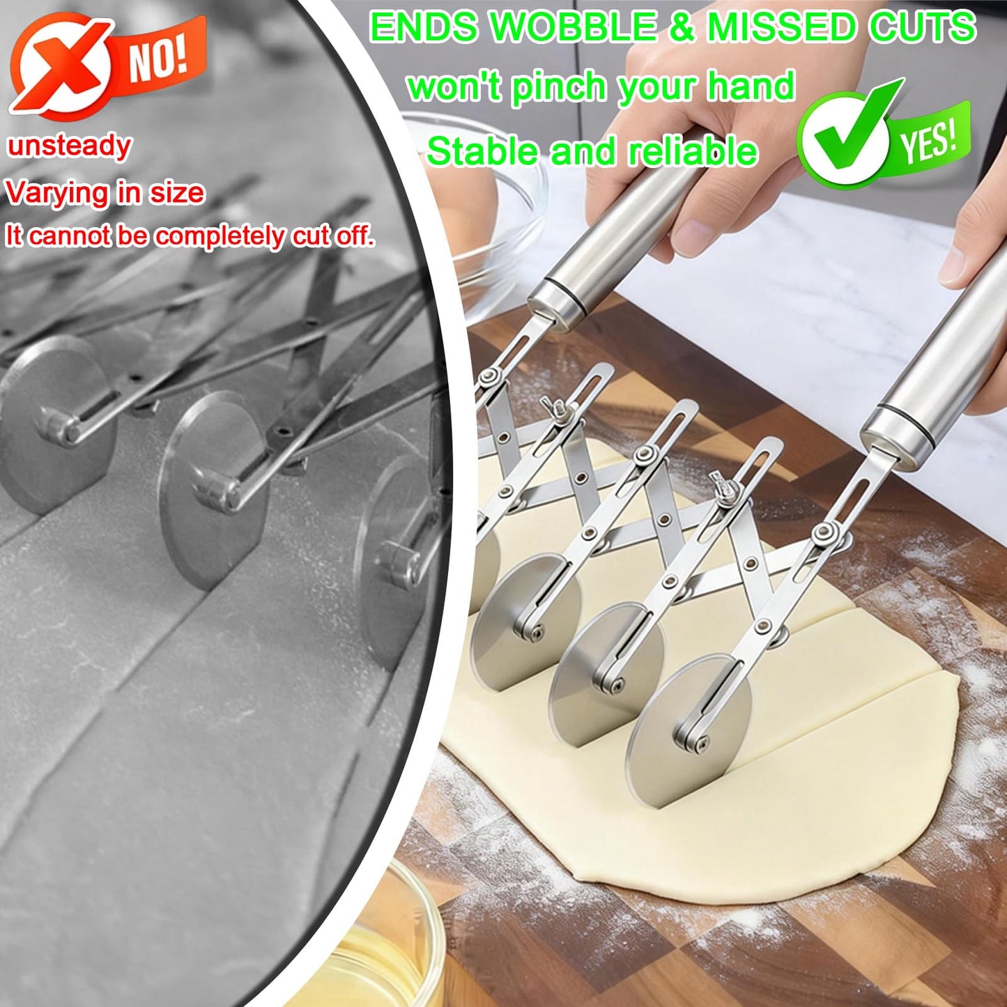 5-Wheel Pastry Cutter & Dough Divider - Adjustable Heavy Duty Stainless Steel Tool for Cinnamon Rolls, Brownies, Lattice, Pasta, Pizza | Achieve Perfect, Even Cuts Every Time