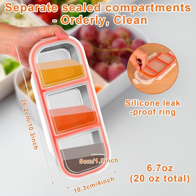 4 Pack Stainless Steel Snack Containers, 3 Compartment Metal Snack Container with Lids, Stackable Leak Proof Lunch Box for Home, Camping, Office,Work(3 Grid Lunch Box)