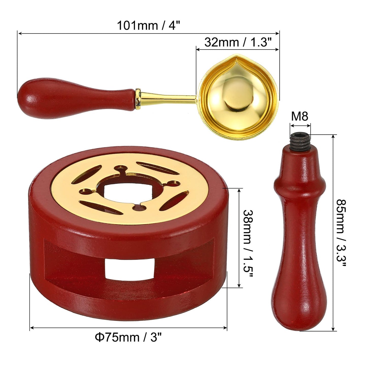 PATIKIL Wax Seal Kit, 2 Set Wax Seal Warmer Melting Spoon Wax Seal Stamp Handle Melt Stove Pot Furnace Tool for Melting Wax Sealing Beads, Red