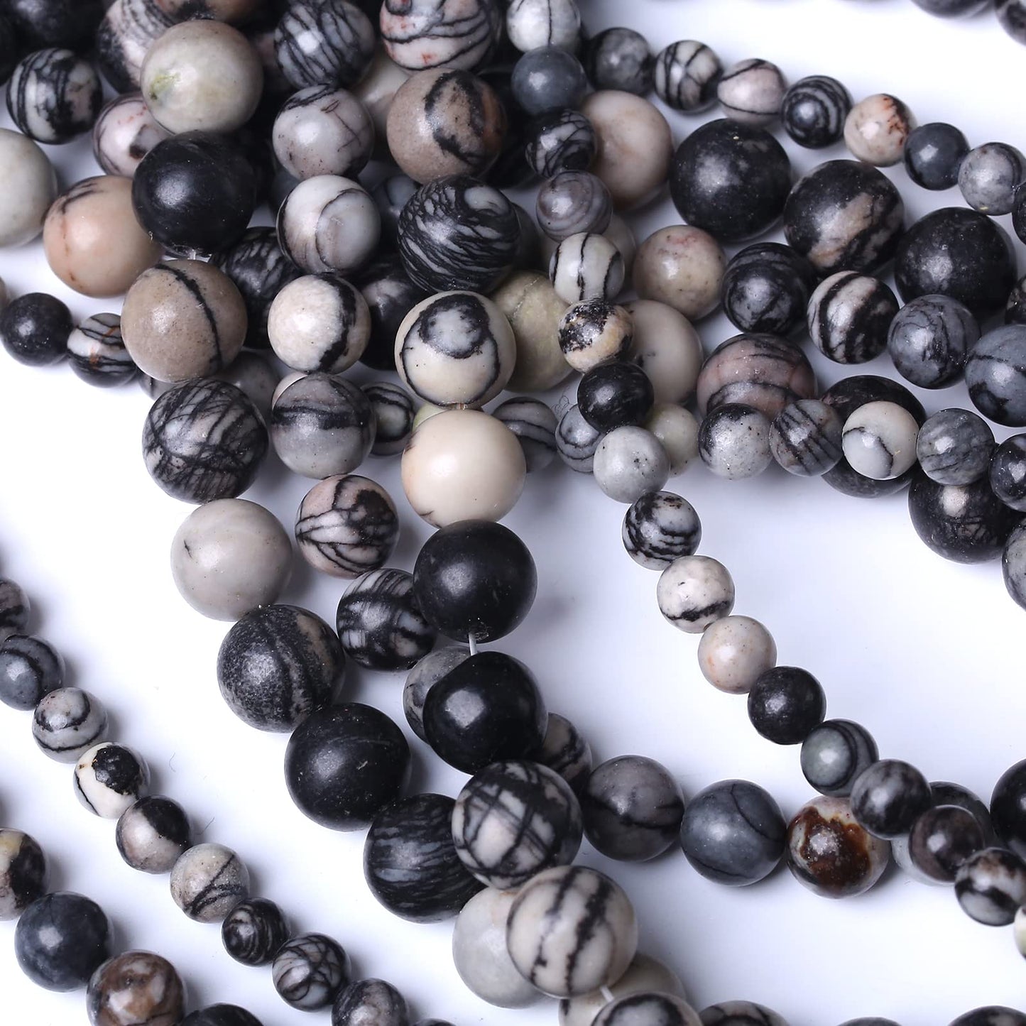 45PCS 8MM Natural Black net Work Beads Round Loose Stone Beads for Jewelry Making DIY Energy Stone Healing Power Bracelet 15"