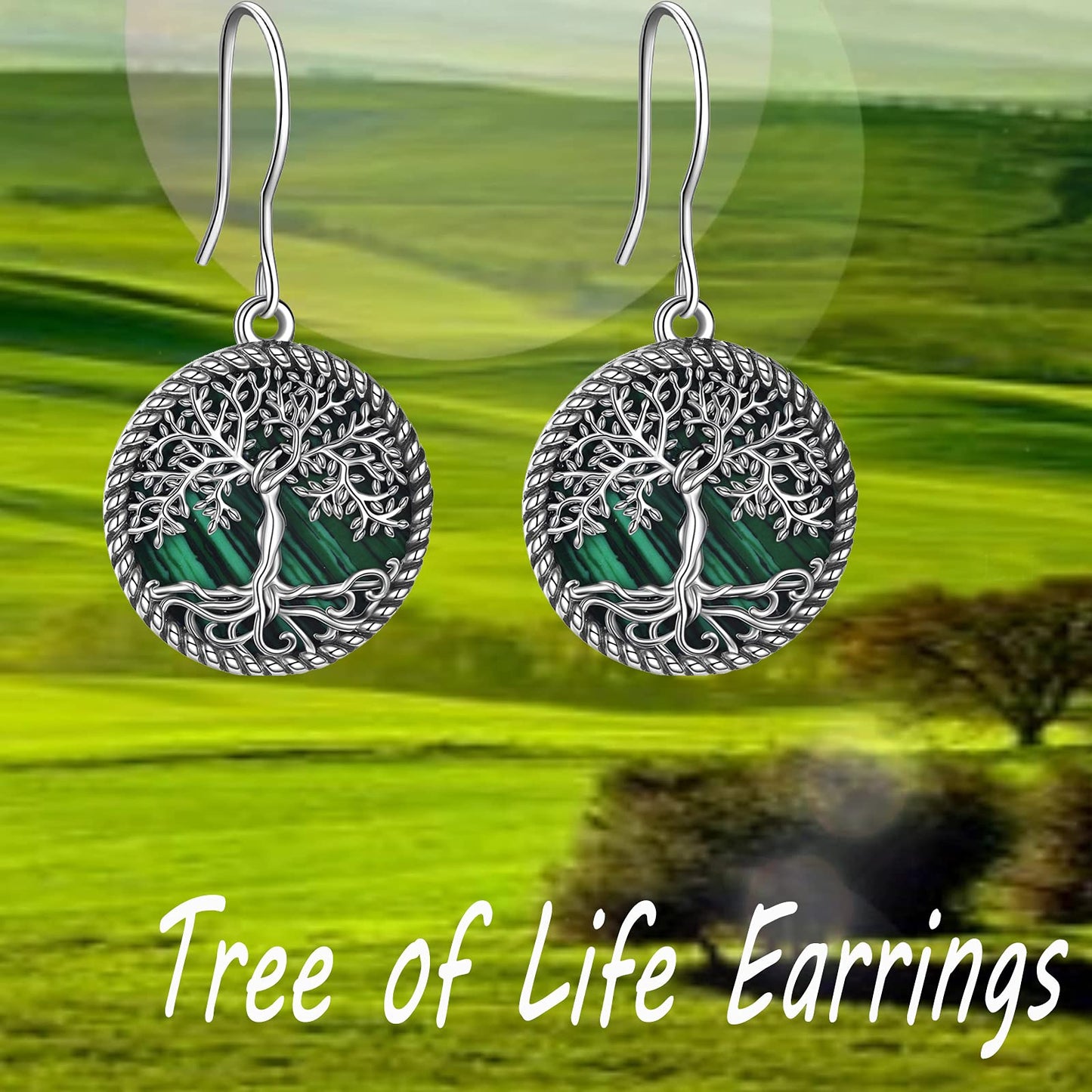 ONEFINITY 925 Sterling Silver Malachite Tree of Life Dangle Drop Earrings Tree of Life Jewelry for Women Gifts