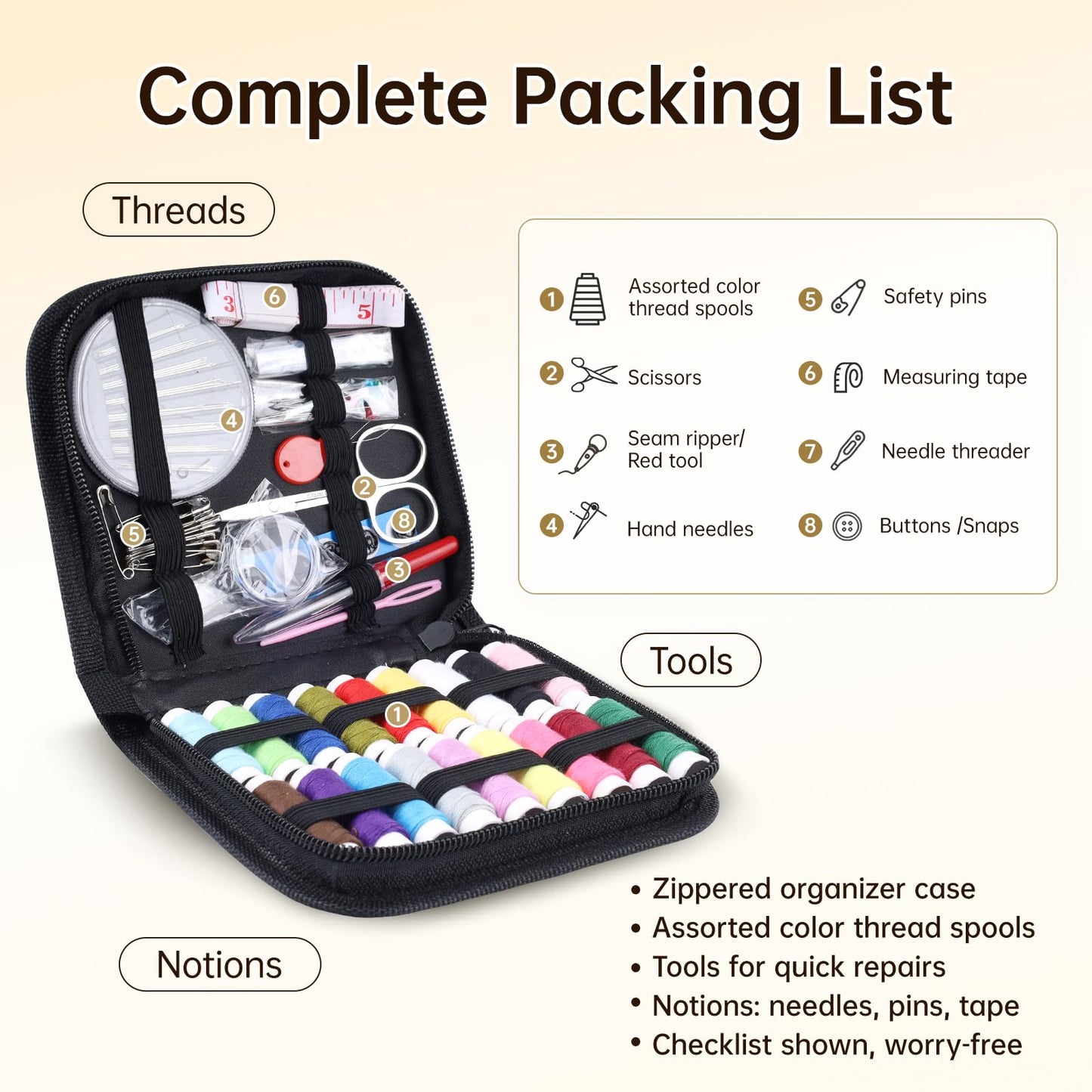 86-Piece Complete Sewing Kit + Illustrated Guide to 106 Embroidery Stitches | DIY Embroidery Kit: A One-Stop Starter Kit to Take You from Beginner to Expert [Portable Embroidery Workshop]