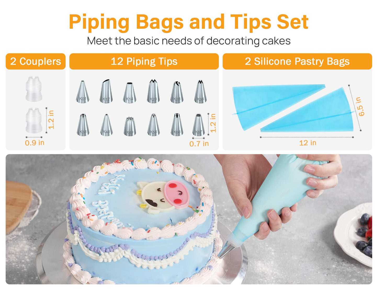 Kootek 22pcs Cake Decorating Supplies Kit, Baking Tools with 12" Aluminium Cake Turntable Rotating Cake Stand, Piping Bags and Tips Set, Icing Spatula, Cake Leveler, 3 Icing Scrapers for Mother's Day