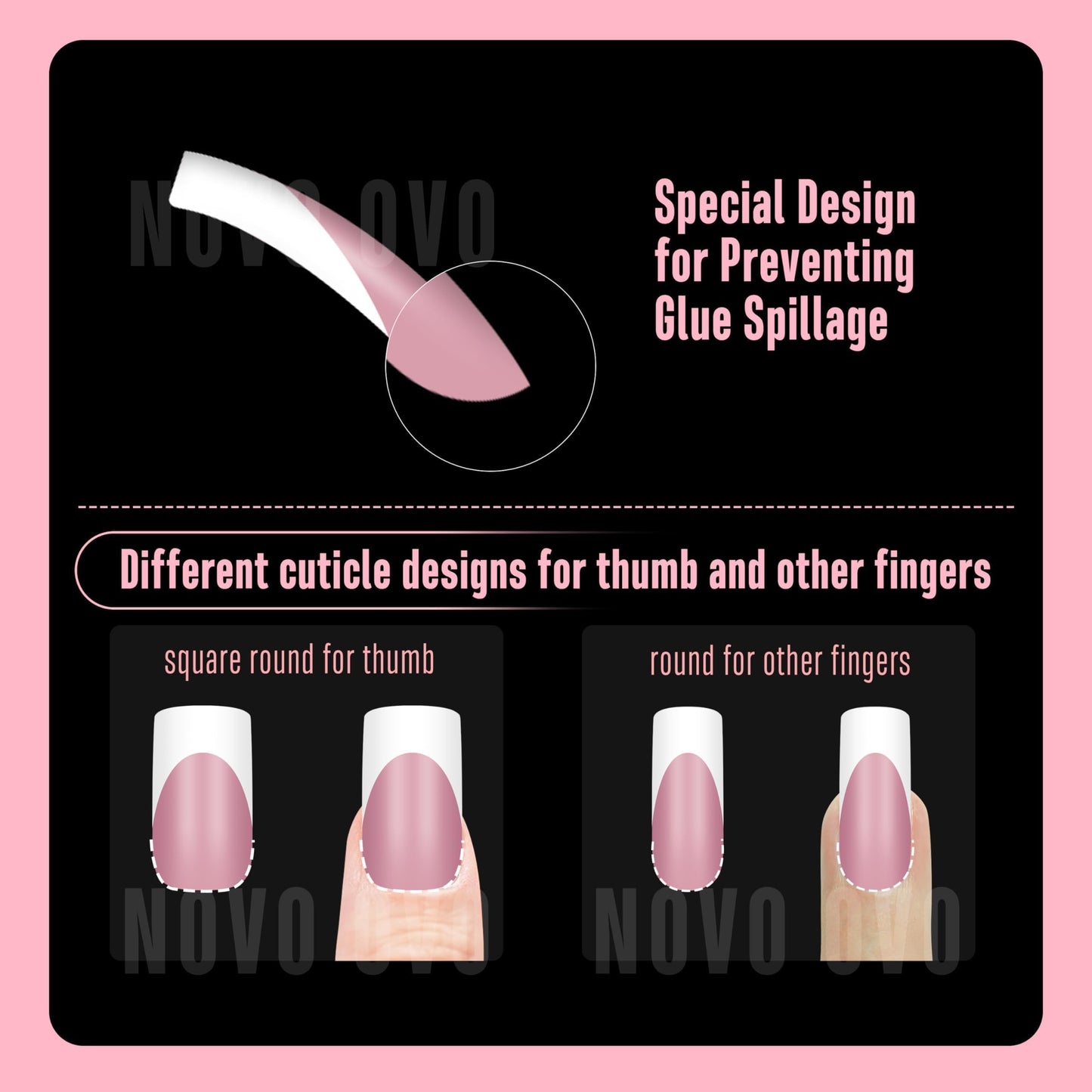 NOVO OVO Halloween Medium Slightly Curved White French Tip Nail Tips BERRY PINK Full Cover for Press on Acrylic, Extra Thick Soft Gel False Nails, Need Builder Gel Top Coat for DIY x 15 Sizes 240 pcs