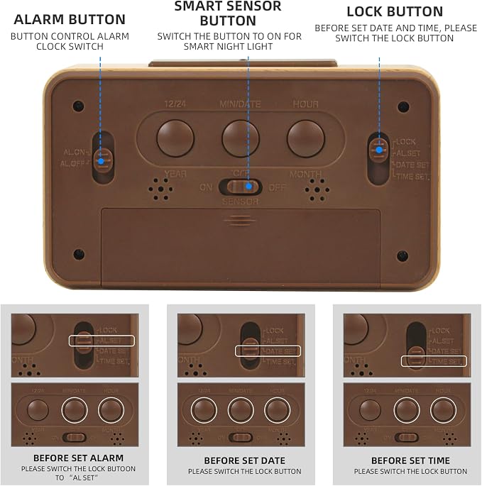 everwood Wooden Digital Battery Operated Alarm Clocks for Bedrooms