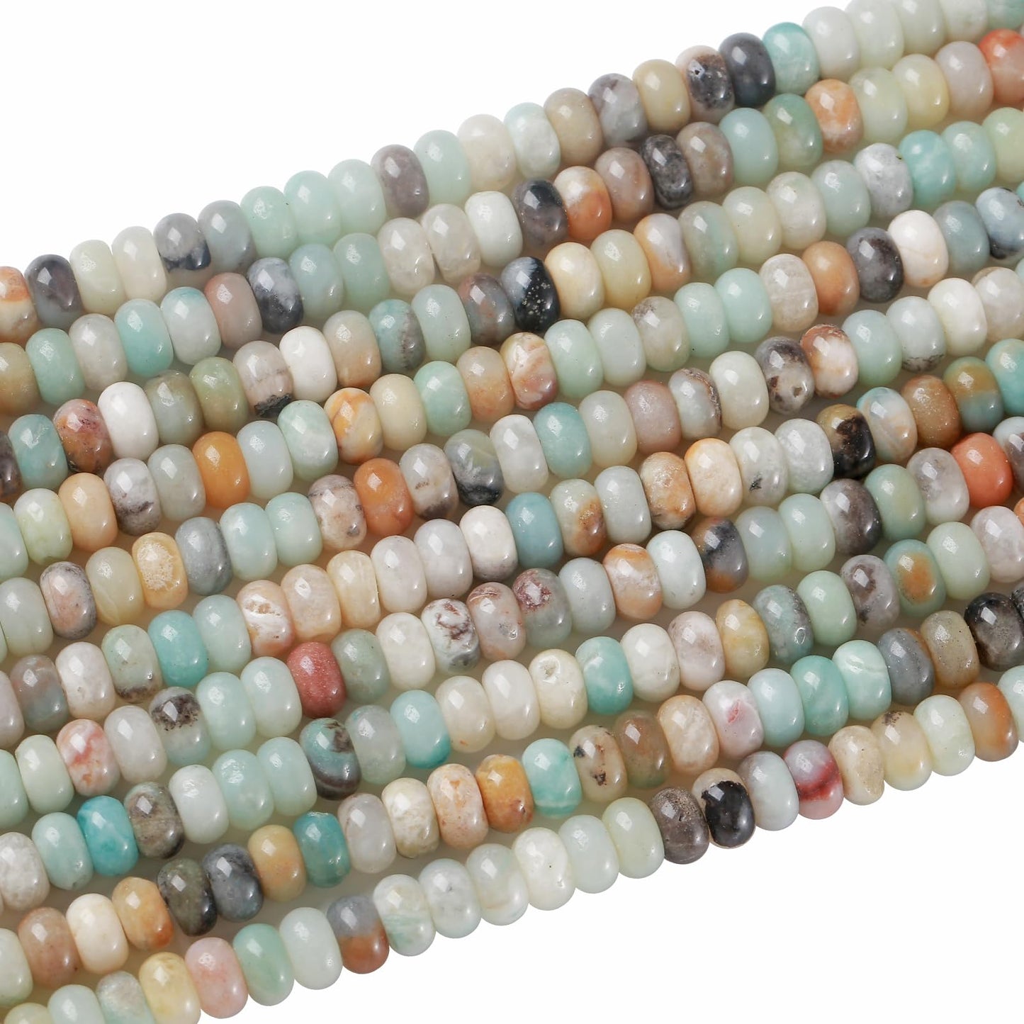 76pcs 5x8mm Natural Stone Flower Amazonite Rondelle Spacer Loose Beads Abacus Disk Stone Round Loose Gemstone Beads for Jewelry Making DIY Bracelet Necklace