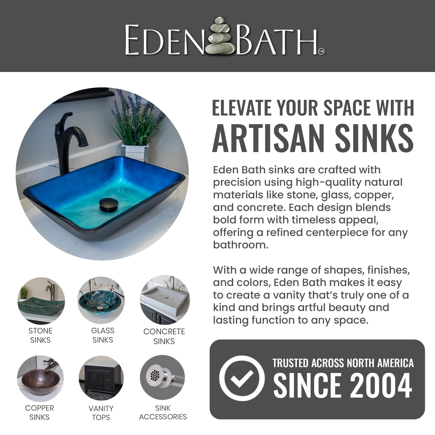 Eden Bath River Rock Boulder Variable Shaped Vessel Sink, Polished Stone Basin with Natural Exterior