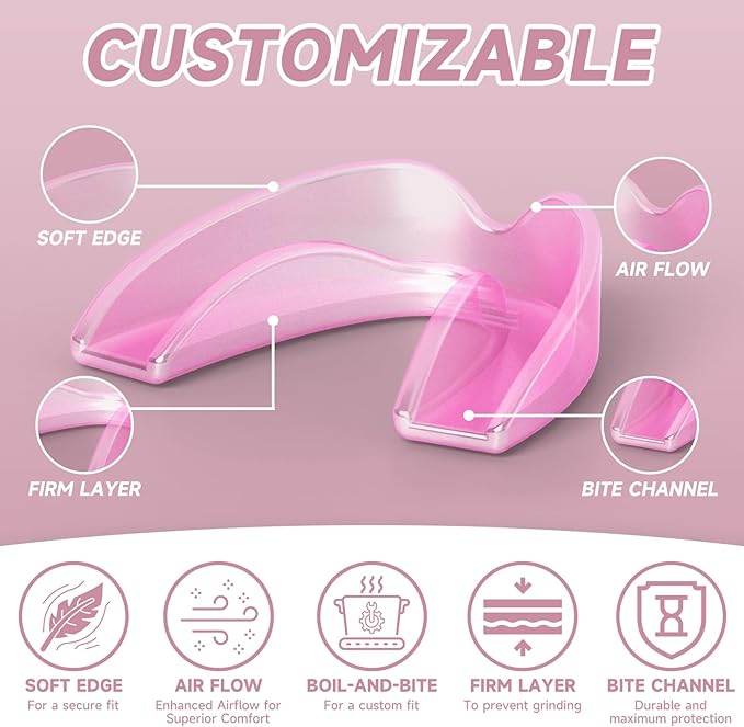 4 Pack Pink Kids Mouth Guard for Teeth Grinding,Comfortable Night Guard,Moldable Child Bite Guard for Clenching Teeth, Mouthguard for Kids