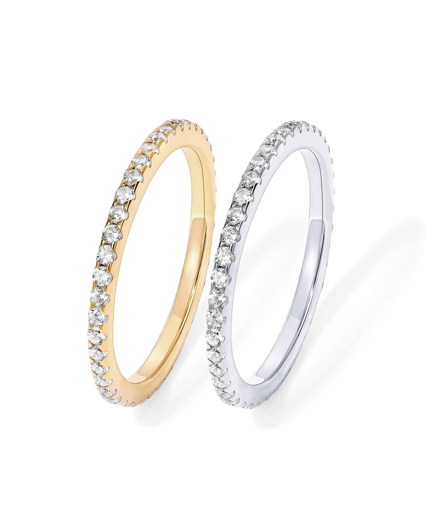 PAVOI 14K Gold Plated 925 Sterling Silver Two-Toned Stackable Rings for Women | 2-Piece Mixed Metals Thin Band Set with Cubic Zirconia | Simulated Diamond Eternity Wedding Ring | Size 7