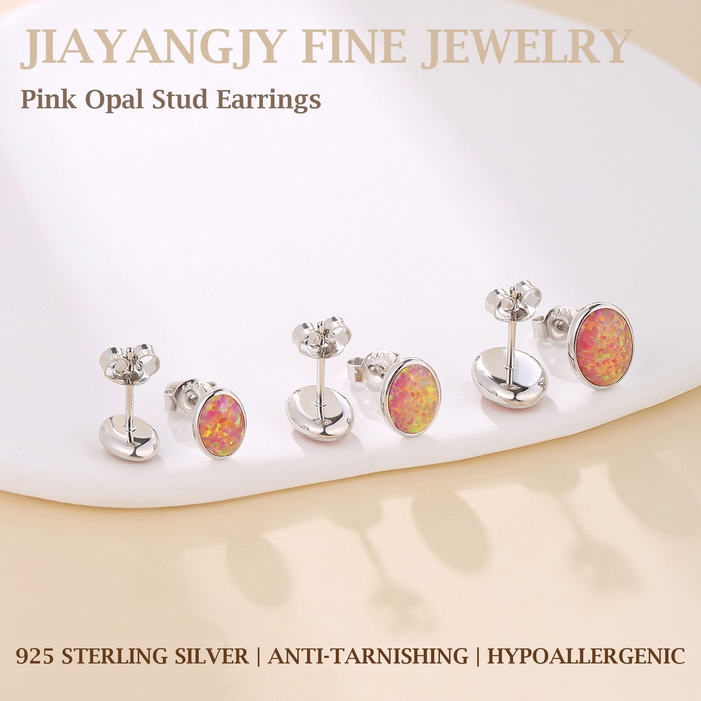 JiayangJY Silver Red Fire Opal Stud Earrings for Women Sterling Silver Oval Shape 6mm Opal Earrings with Push Back
