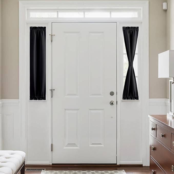 NICETOWN Blackout Side Door Curtains, Front Door Curtains for Small Window, Privacy Shades for Sidelight, Thermal Insulated Window Covering, Black, 1 Panel, W12 X L40 Inches Long