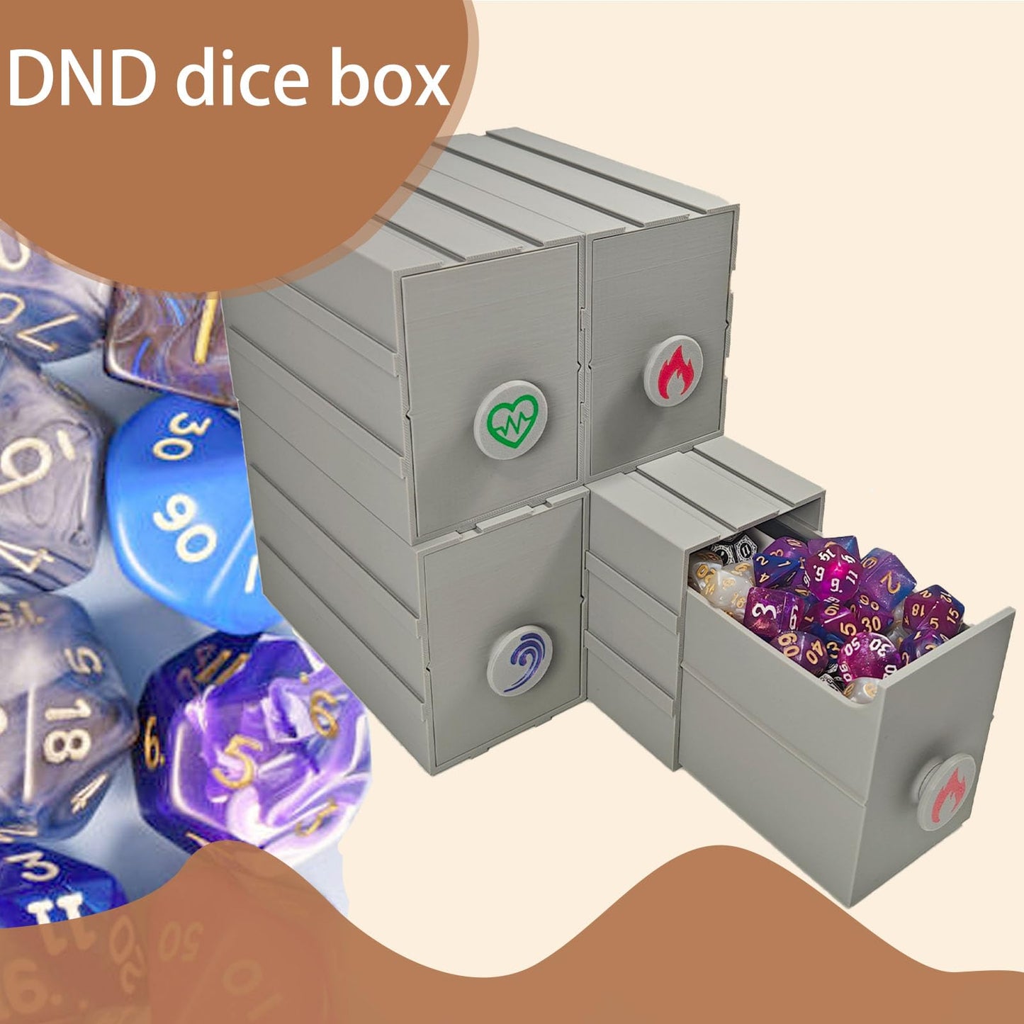 TCGADVN DND Dice Storage Box - Pull-out Storage Mimic Chest Dice Box ，for 180 Dice, Modular Integration, Can Be Assembled Freely, Protective Novelty Dice Holder for Tabletop Dice（4pcs