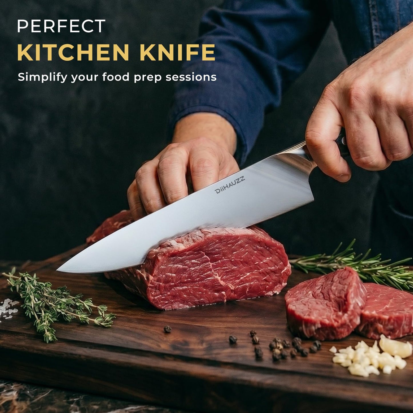 DiiHAUZZ Chef Knife, 8 Inch Ultra Sharp Kitchen Knife, Professional High Carbon Steel Chefs Knife with Full-Tang Ergonomic Handle for Kitchen, Gift Box for Mothers Day Gift