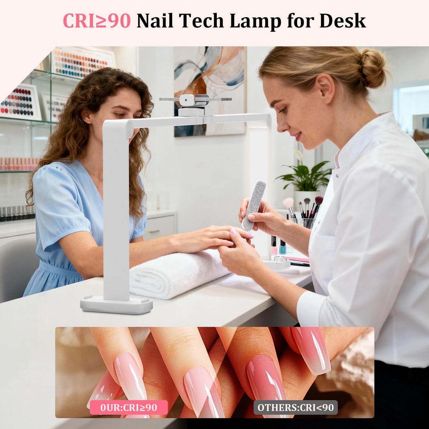 iVict Nail Desk Lamp, 34" Nails Tech Light with Phone Stand, 0-100% Adjustable Brightness, 3000K-6000K Color Temperature Led Desk lamp for Nail, Tattoos, Eyebrows, Beauty