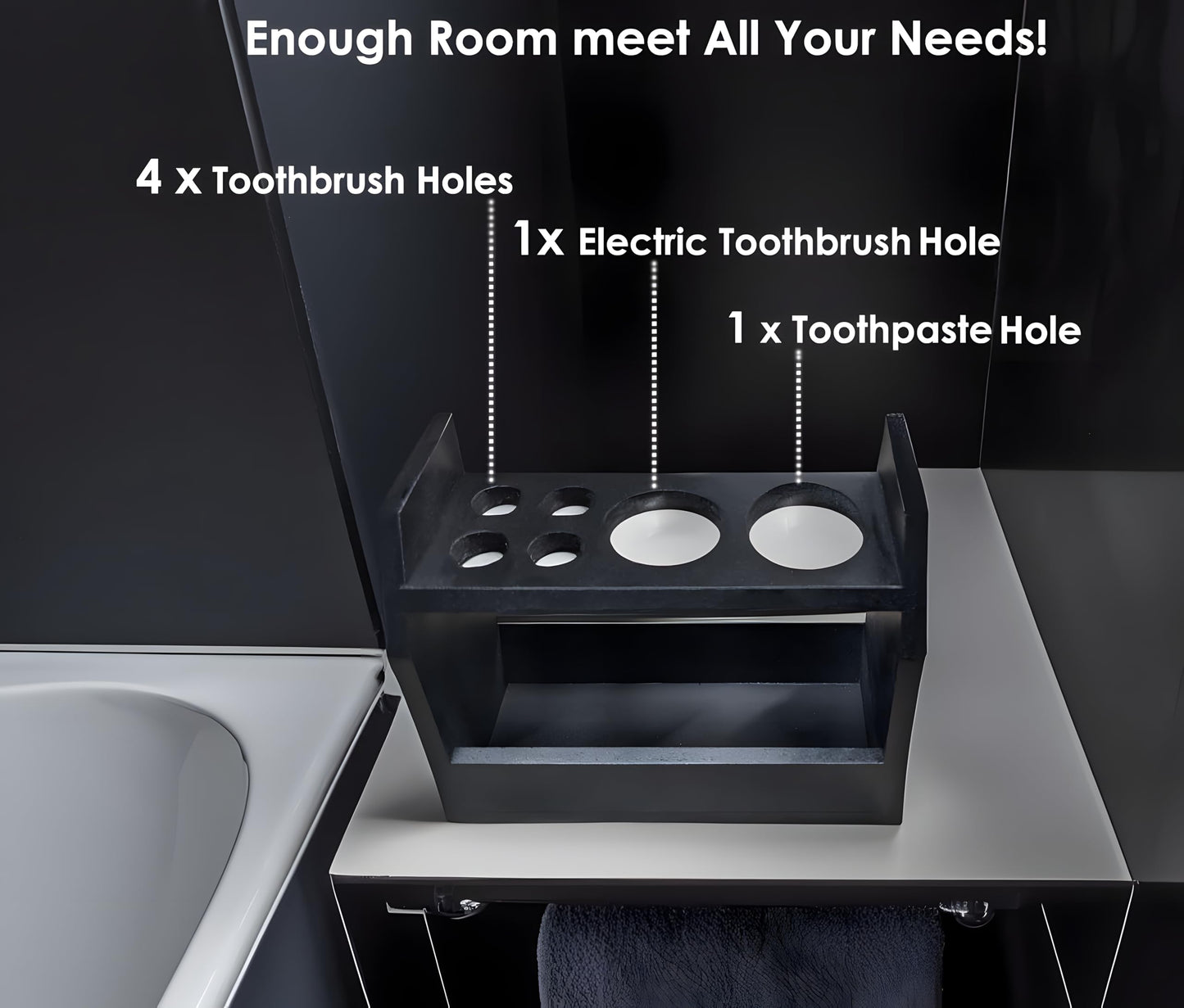 Halloween Gothic Bathroom Decor - Spooky Goth Coffin Toothbrush Holder Sides Wide Open Quick Dry, Roomy Space, Horror Bats Skull Design - 5.5" L x 4" W x 6" H