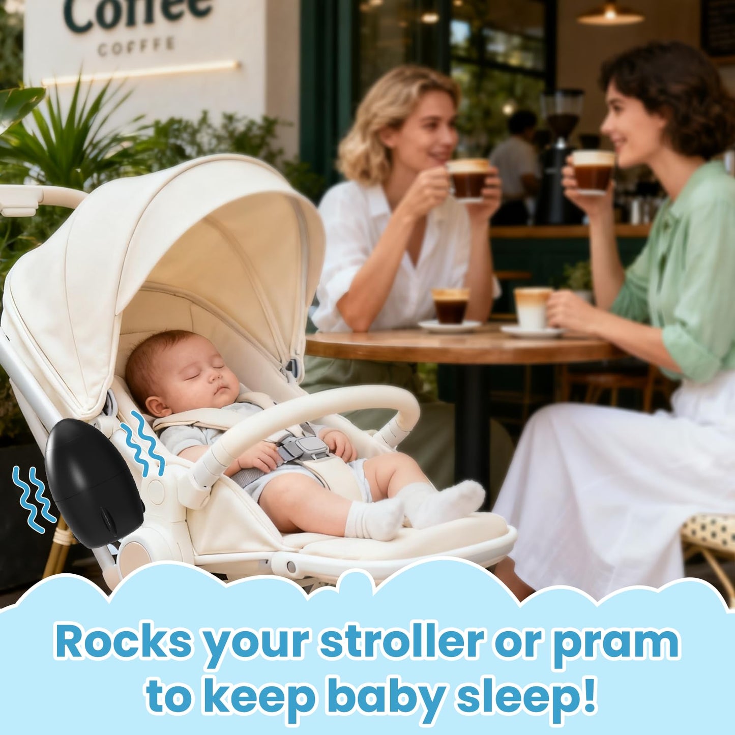 TUWEIPAIKE Portable Stroller Rocker, Baby Vibrating Soother with 5 Speed Settings and 40-Minute Timer - Fits Pushchairs & Prams and Strollers (Black)