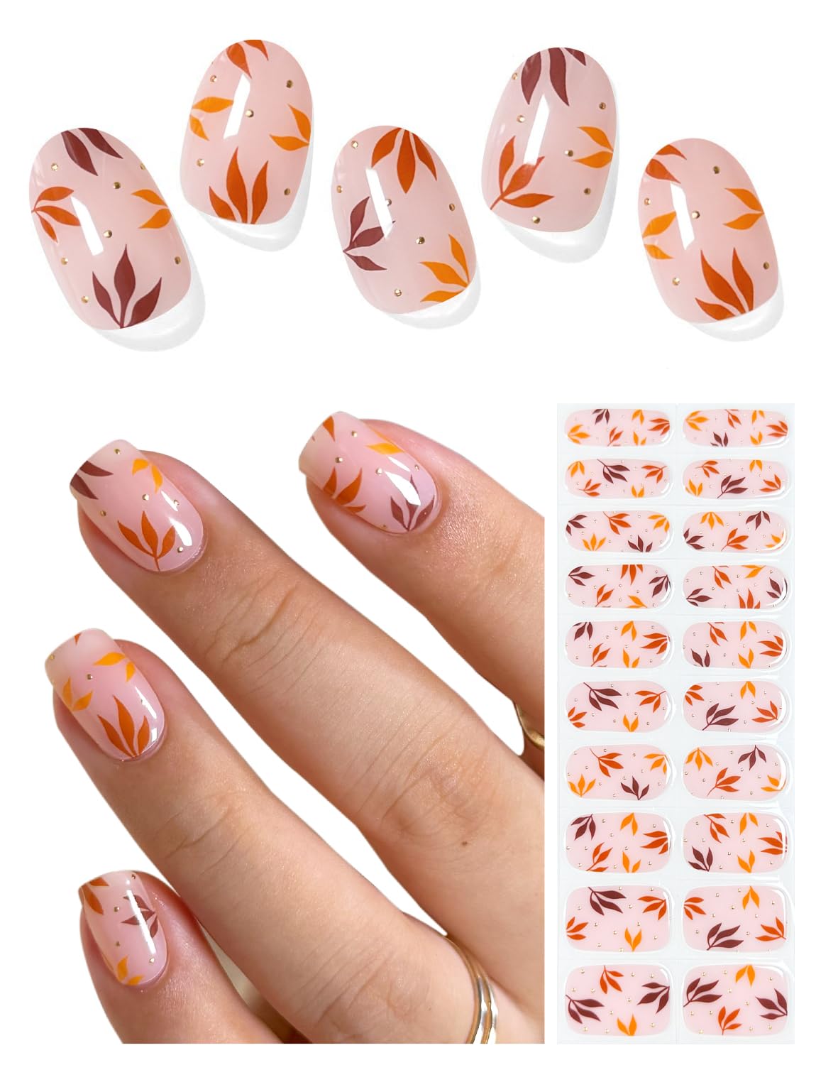AutyaMee Semi Cured Gel Nail Strips (Fall Maple Leaf), Autumn Brown, 20 Pcs Gel Nail Wraps, Stickers, UV Light Required, Salon Quality, Long Lasting