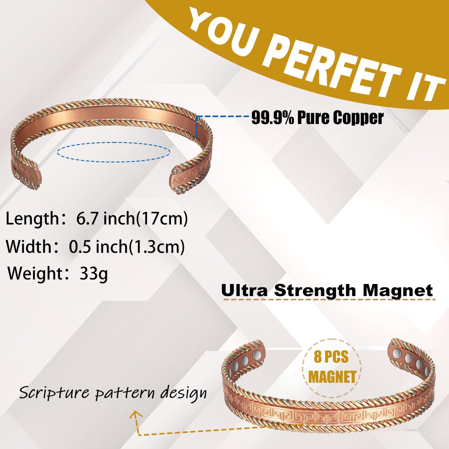 EnerCoppeX Copper Magnetic Bracelet for Women - Detox Jewelry with 3500 Gauss Magnet, Adjustable Cuff Bangle (Type-G)