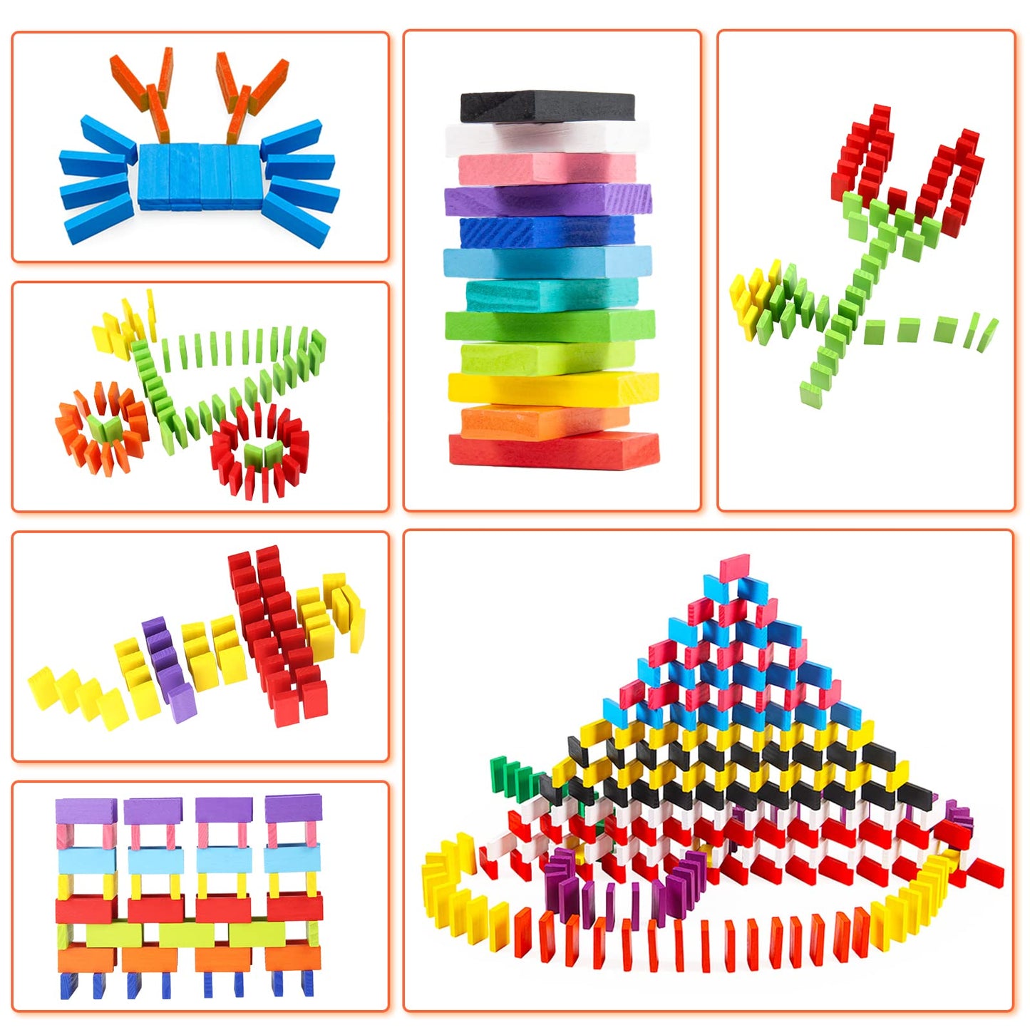WOOD CITY 1000 Piece Dominoes Set for Kids with Extra 20 Blocks, Colorful Dominos Tiles for Building, Stacking, Racing, Tumbling, Wood Domino with Storage Bag and Box, Educational Toy