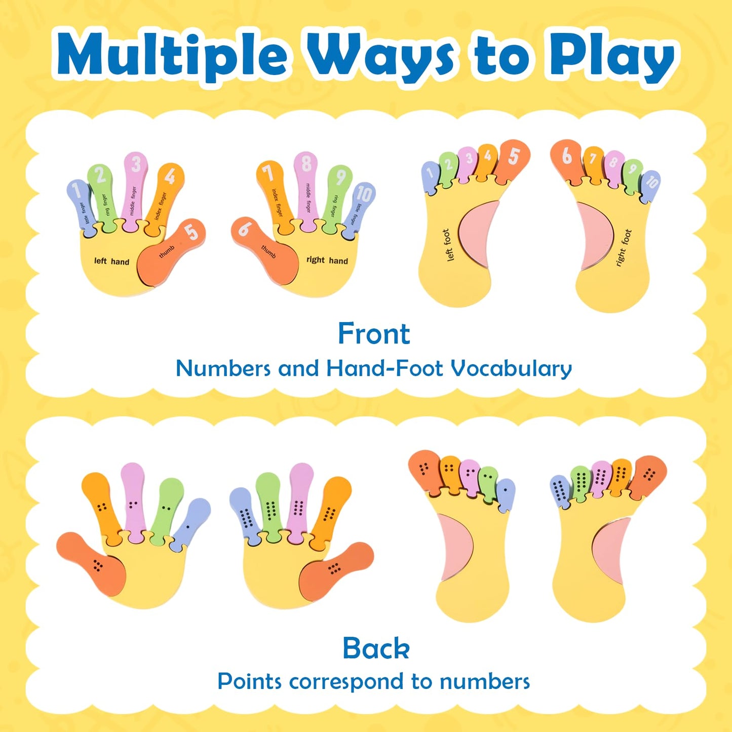 Adena Montessori Number Counting Blocks - Wooden Hands and Feet Shape Toy for Kids, Sorting & Counting Math for Home Classroom, Learn Numbers & Left and Right with Safe Wooden Blocks for Toddlers 3-4