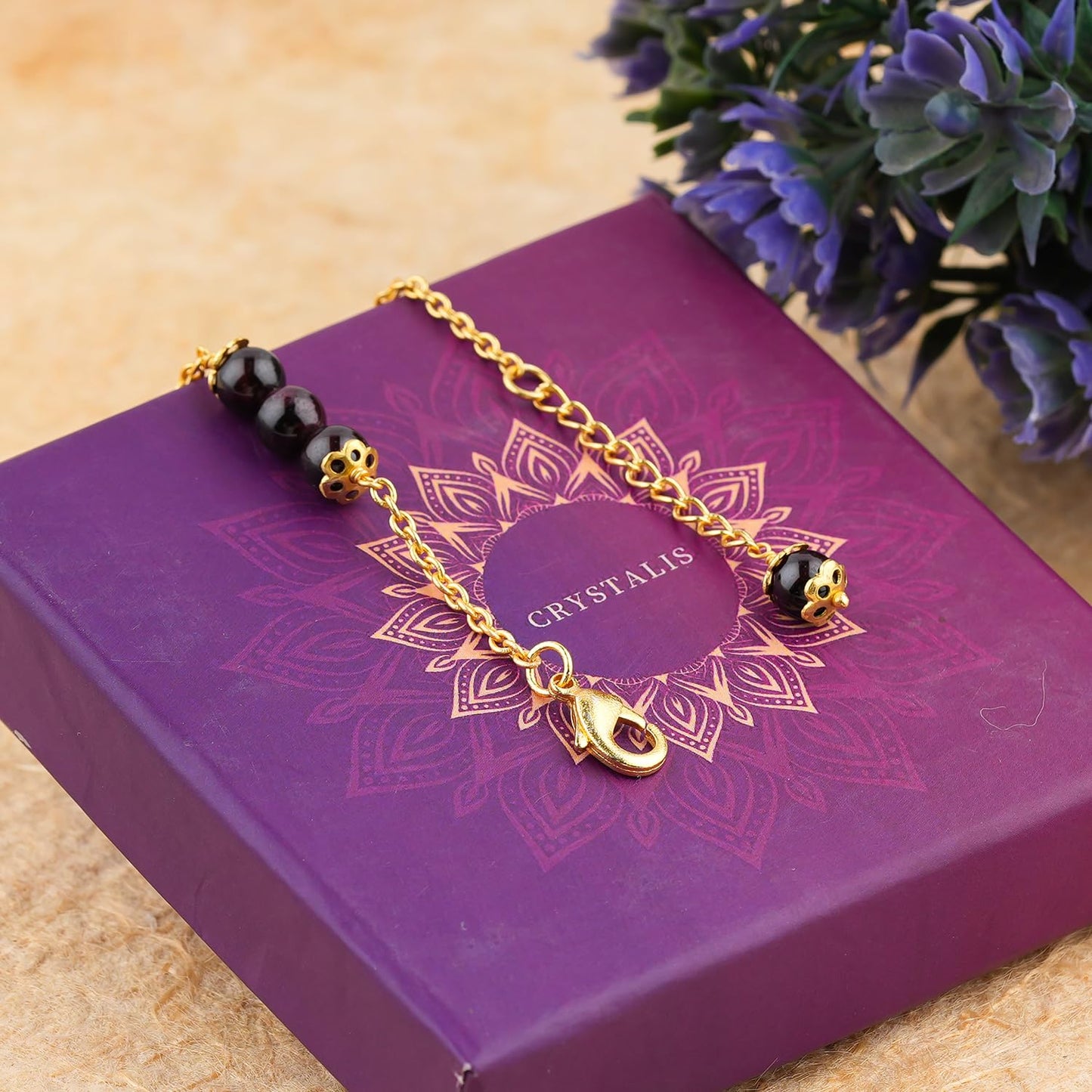 JEWEL OF ROCKS Sleek Stylish GARNET Bracelet, Handmade Craft, Beads Bracelet, Chakra Healing Bracelet, Gemstone Women Jewelry, Hypoallergenic Gold Plated Brass Bracelets 8" inch