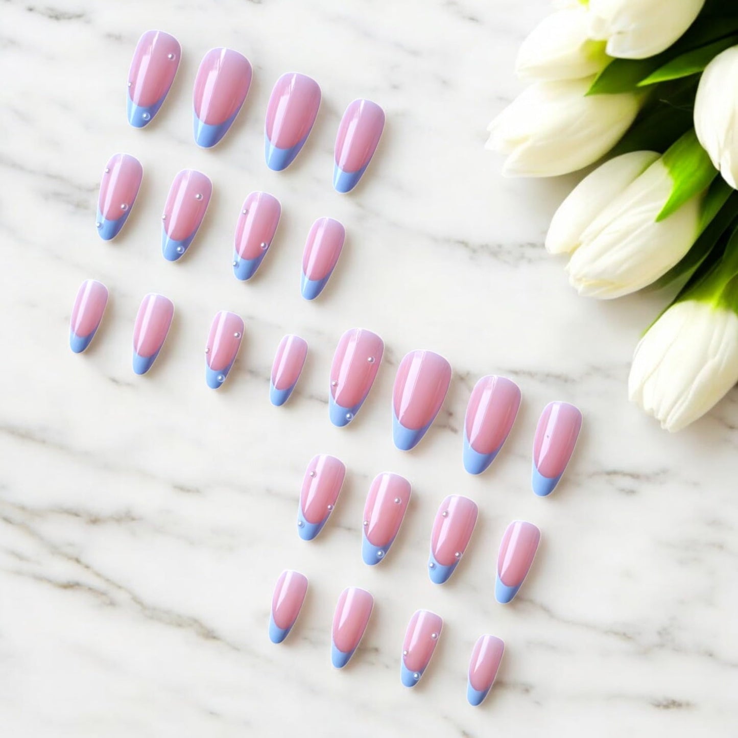 24 Pcs Press On Nails Short, Soft Gel Fake Nails, Glossy, Durable & Reusable, Easy to Apply Glue On Nails for Women By Bows And Knots