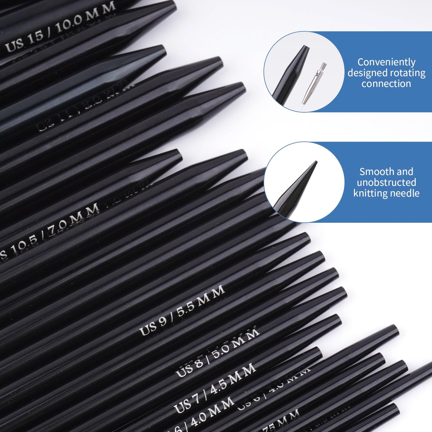WAZAIGUR Interchangeable Aluminum Circular Knitting Needles Set, Knitting Needles Set, 3mm 3.25mm 3.5mm 3.75mm 4mm 4.5mm 5mm 5.5mm 6mm 7mm 8mm 9mm 10mm Knitting Needles, 13 Pairs