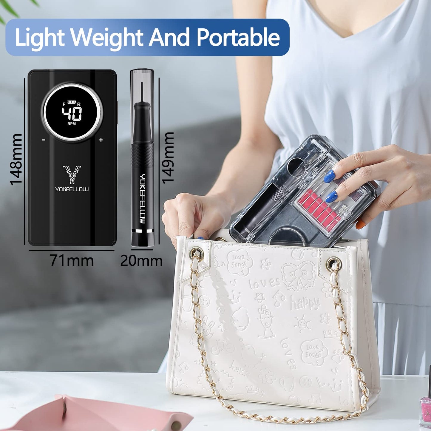 Yokefellow Nail Drill, Professional Portable 40000RPM Nail Drills Machine Electric Engraving Drill for Glass Black