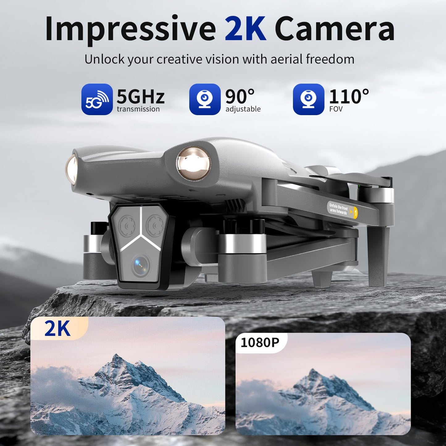 Dwi Dowellin GPS Drone with Camera for Adults,2K HD RC Plegable Drones with Auto Return,Follow Me and Lightweight,2 PCS Batteries for Long Flight Time,Easy Fly Quadcopter for Kids & Beginners