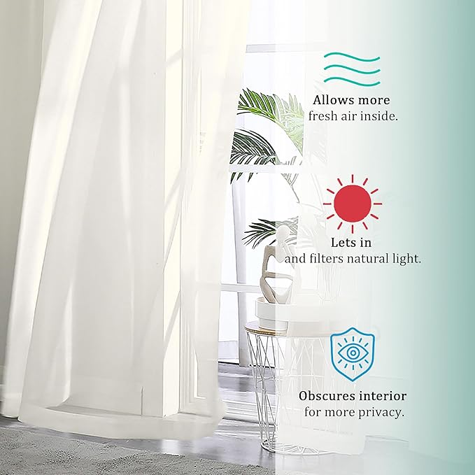 OVZME Sheer Ivory Curtains 108" Inch Length 2 Panels Set, Light Filtering Soft Rod Pocket Voile Drapes for Living Room/Bedroom, Each 42" W x 108" L